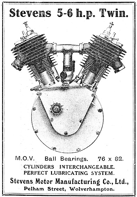 1909 Stevens 5-6 hp V Twin Motor Cycle Engine                    