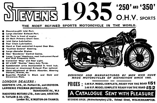 1934 Stevens 350 cc OHV Motor Cycle                              