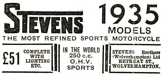 1935 Stevens 250 cc OHV Motor Cycles                             
