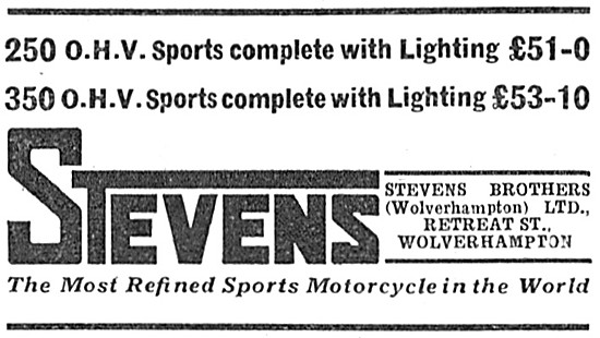 1935 Stevens Brothers Motor Cycles Advert                        