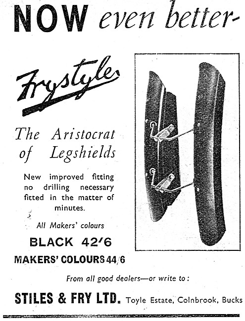 Frystyle Motorcycle Legshields 1957 Advert                       