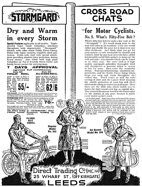 Stormgard Motor Cycle Coats 1926 Advert                          