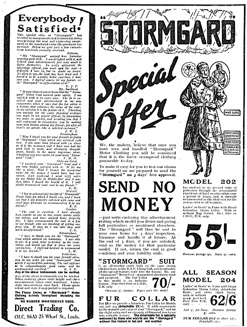 Stormgard Motor Cycle Coats 1926 Catalogue Items                 