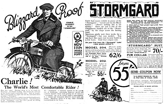 Stormgard Motor Cycle Coats 1927 Patterns                        