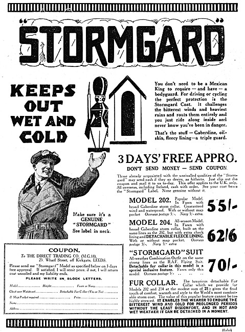 Stormgard Motor Cycle Suits 1928 Styles                          