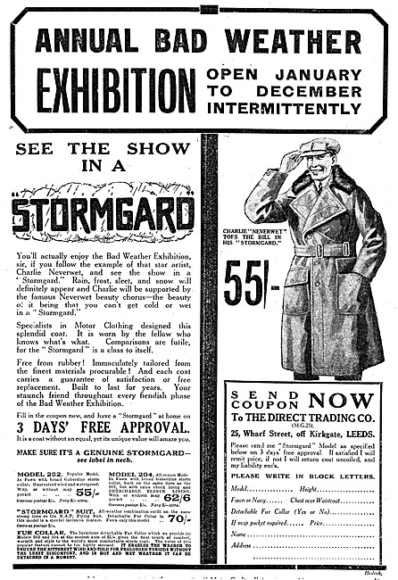 Stormgard Charlie Neverwet Motor Cycle Coat 1928                 