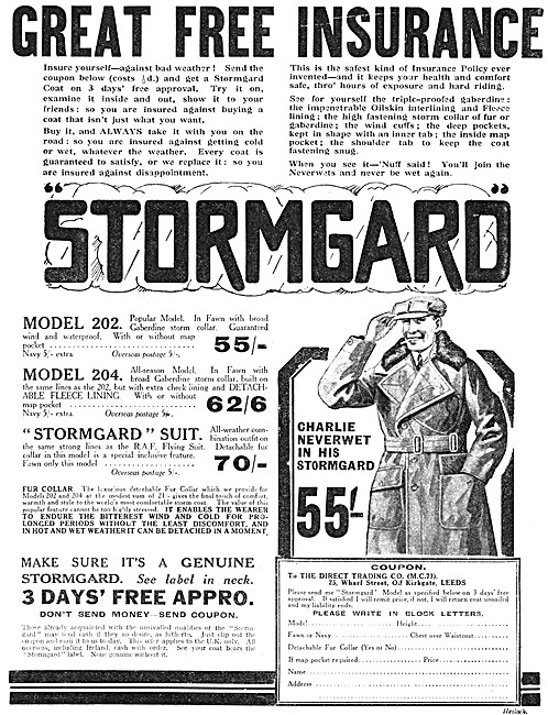 1928 Stormgard Charlie Neverwet Motor Cycle Coats                