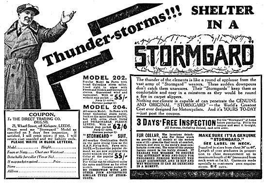 Stormgard Motor Cycle Coat Range For 1929                        