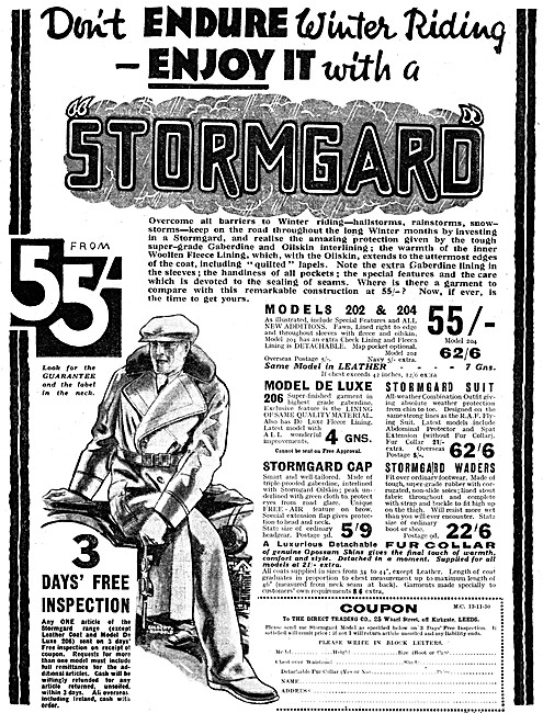 Stormgard Motor Cycle Clothing 1930 Patterns                     