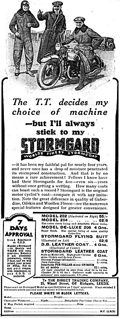 Stormgard Motor Cycle Coats 1931                                 