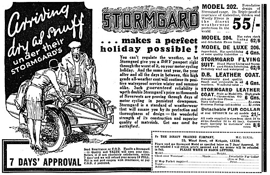 Stormgard Motor Cycle Coats 1931 Styles & Lists                  
