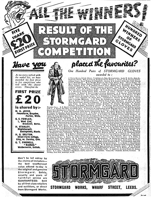 Stormgard Motor Cycle Coats 1932 Patterns                        