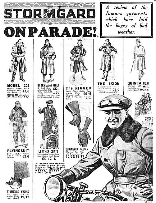 The Full Range Of Stormgard Motor Cycle Wear For 1933            