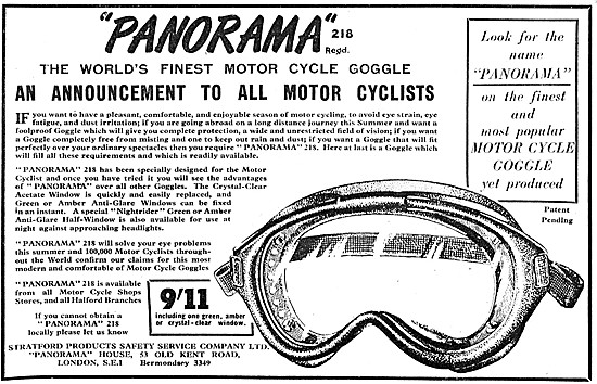Stratford Panorama Motorcycle Goggles 1952                       