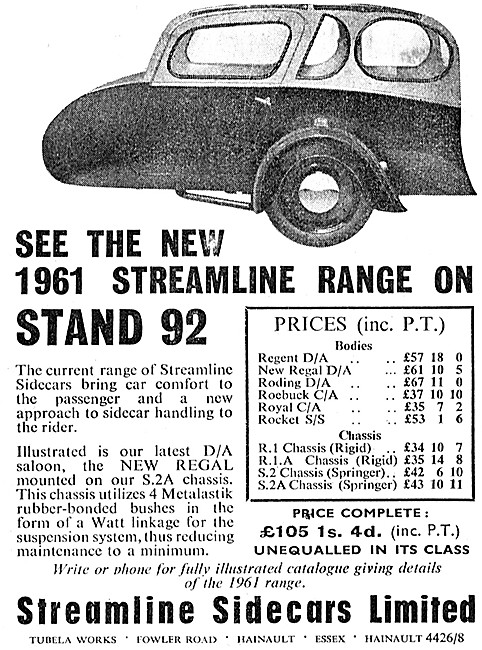 The Full 1960 Range Of Streamline Sidecars                       