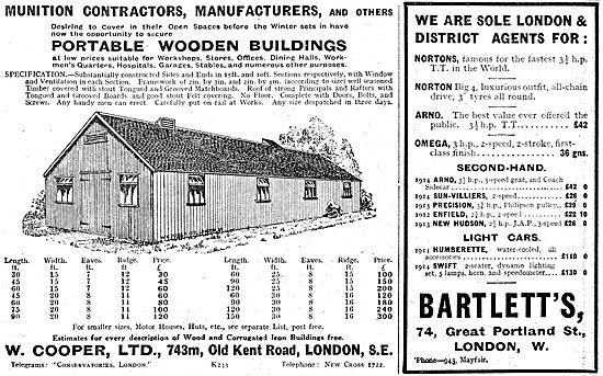 W.Cooper Portable Wooden Buildings 1915 Advert                   