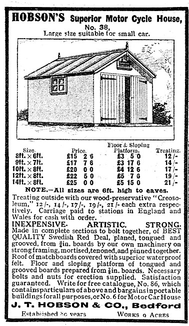 Hobsons Superior Motor Cycle House 1921 Dimensions & Prices      