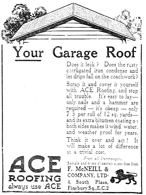 McNeil ACE Garage Roofing 1922 Advert                            