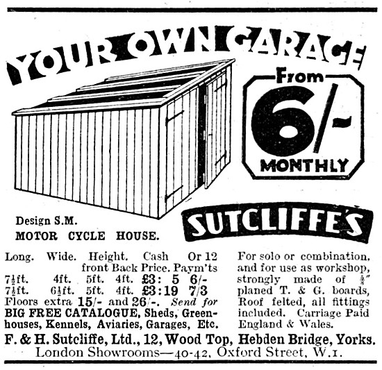 1934 Sutcliffe's Garages - Sutcliffe Motor Cycle Houses          