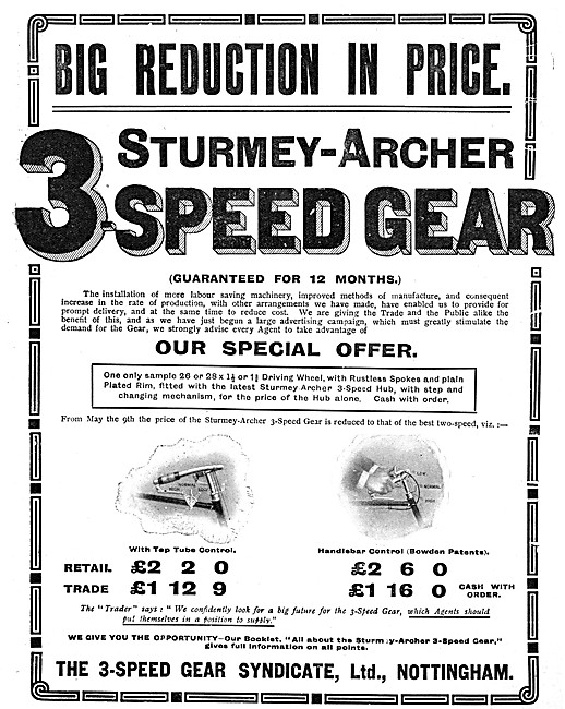 Sturmey-Archer 3-Speed Cycle Gears                               
