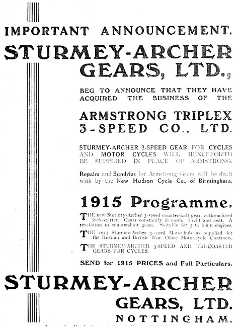 Sturmey-Archer Gears Acquires  Armstrong-Triplex 3-Speed Co Ltd  