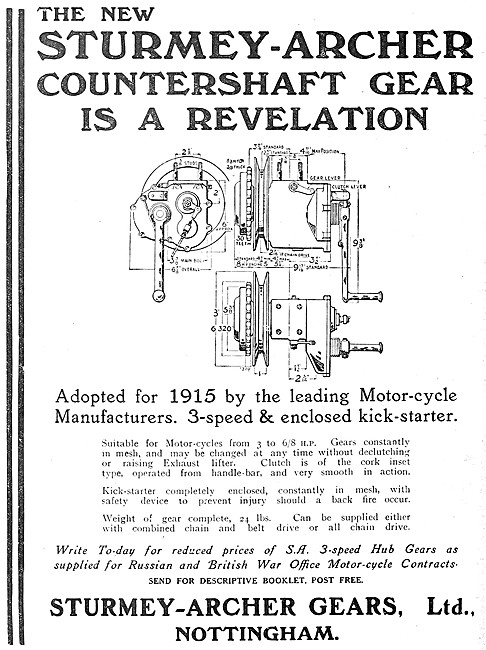 Sturmey-Archer Gears - Sturmey-Archer Gearboxes With Kick-Starter