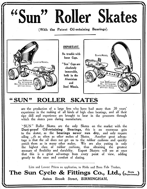 Sun Roller Skates 1909 Advert                                    
