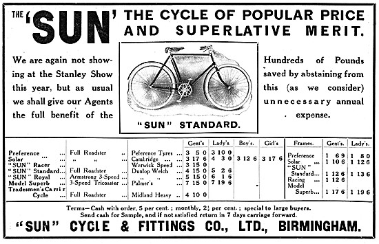 Sun Bicycles 1909 Advert                                         