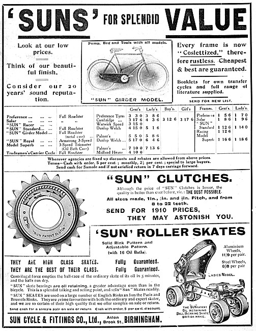 1910 Sun Bicycles & Motor Cycles                                 