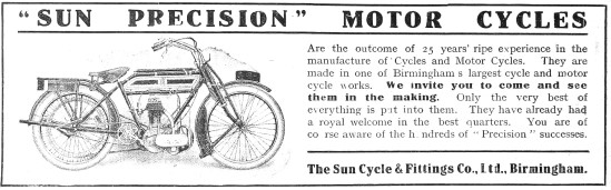 1912 Sun Precision Motor Cycles                                  