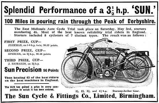 1913 Sun Precision 3.5 hp Motor Cycle                            