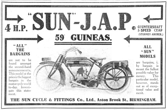 1916 Sun-JAP 4 HP Motor Cycle                                    