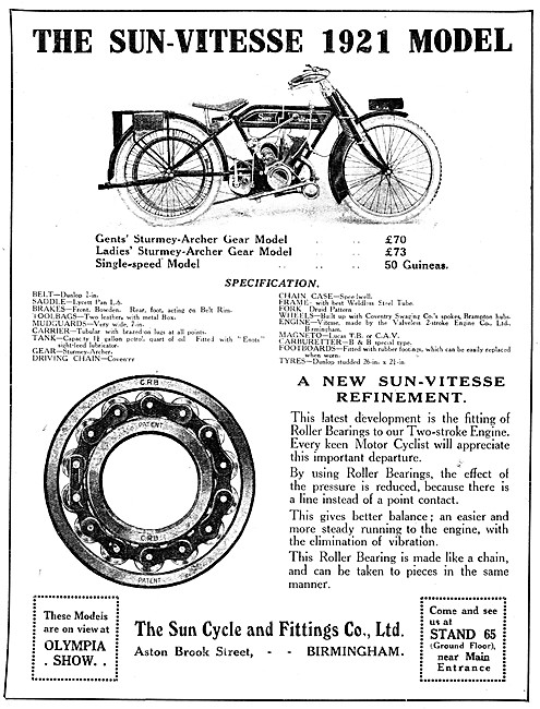 Sun-Vitesse Sturmey Archer Gear Model 1920 Advert                