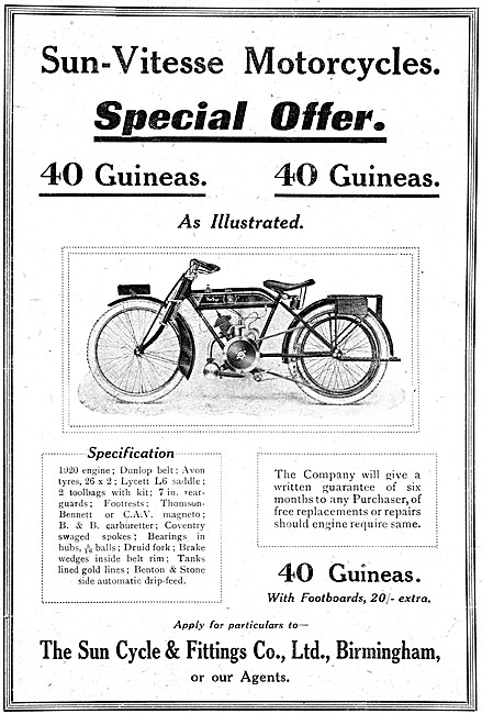 1921 Sun-Vitesse Motor Cycle                                     
