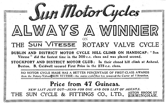 Sun Motor Cycles - Sun Vitesse Motor Cycle 1922                  