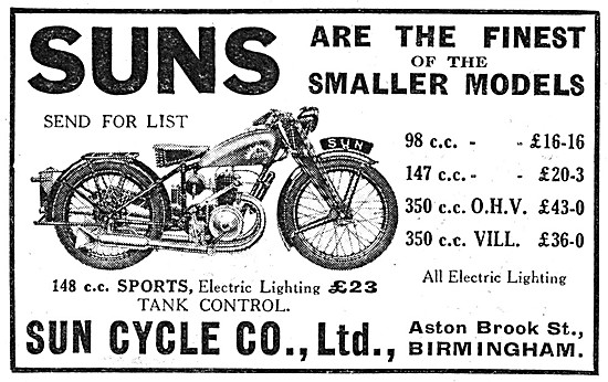 1932 Sun 148 cc Sports Motor Cycle                               