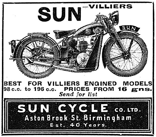 1933 Sun-Villers Motor Cycle Range                               