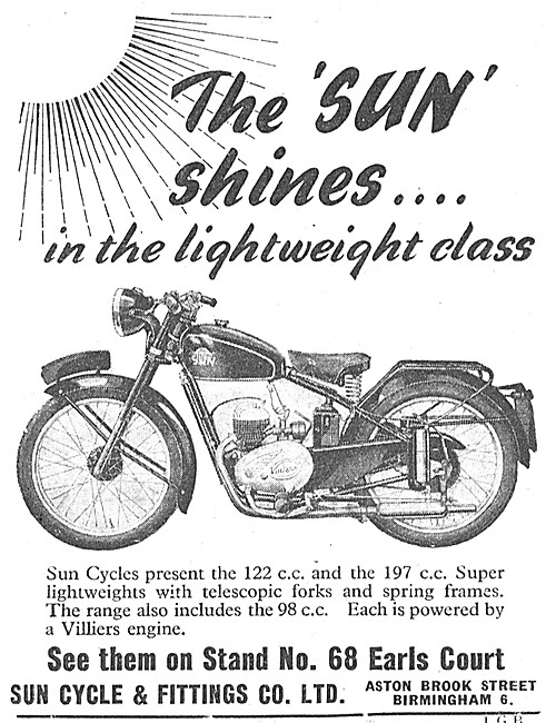 Sun Lightweight Motorcycles - 1951 Sun 122 cc - Sun 197 cc       