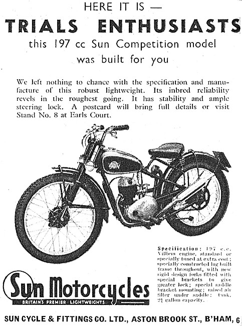 The Sun 197 cc Trials Motor Cycle                                