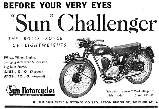 Sun Challenger 197 cc - Sun Mud Slinger Trials Motor Cycle       