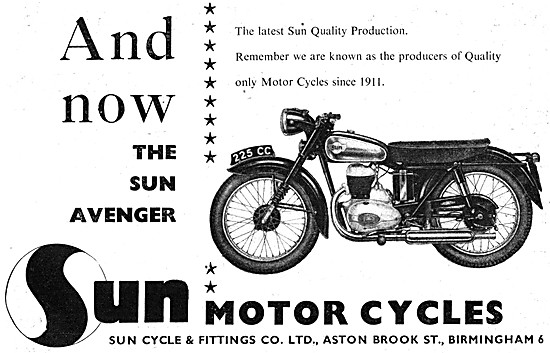 1954 Sun Motor Cycles Advert - 1954 Sun 225 cc Motorcycle        