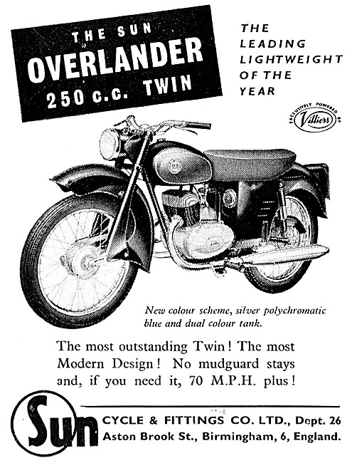 1958 Sun Overlander 250 cc Twin Motor Cycle                      