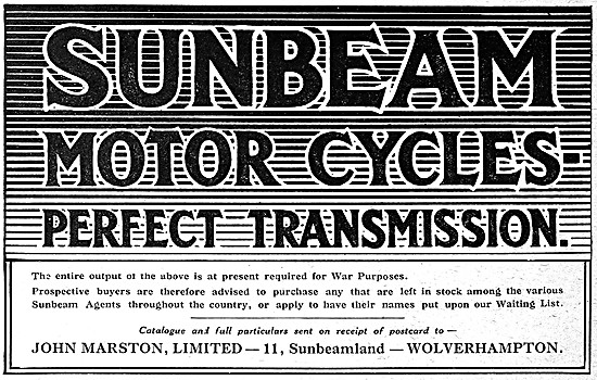 Sunbeam Military Motor Cycles 1916                               