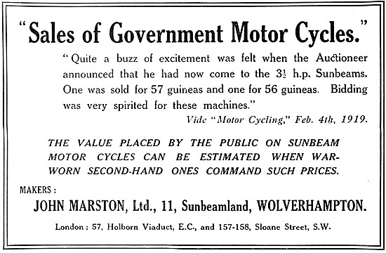 1919 Sunbeam Motor Cycles                                        