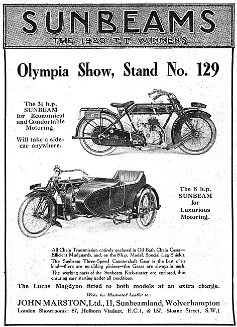 Sunbeam 8 hp Combination - Sunbeam 3.5 hp 1920 Advert            