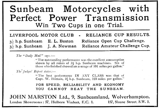 1920 Sunbeam Motor Cycles Advert                                 