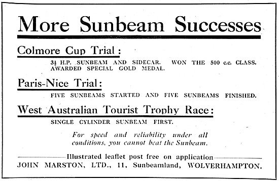1920 Sunbeam Motor Cycles Trials Successes                       