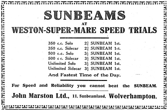 Sunbeam Motor Cycle Models Listing For 1920                      