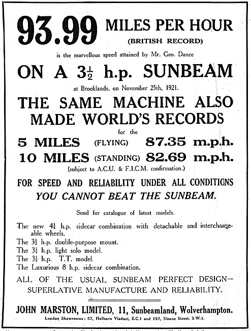 1921 3.5 hp Sunbeam Motor Cycle                                  