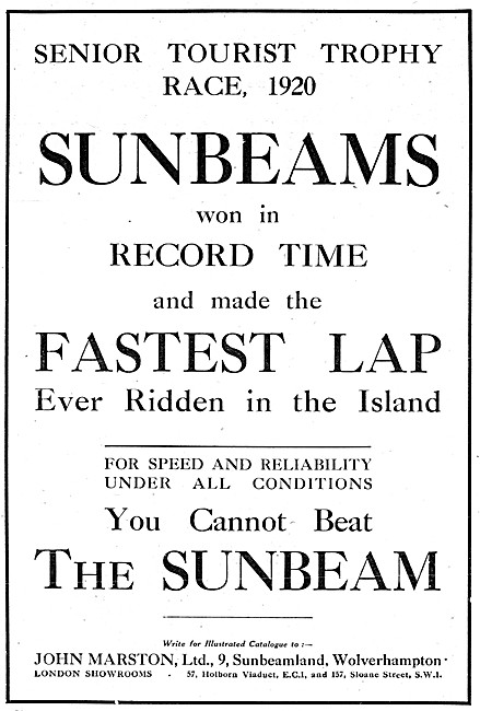1920s John Marston Sunbeam Motor Cycles                          